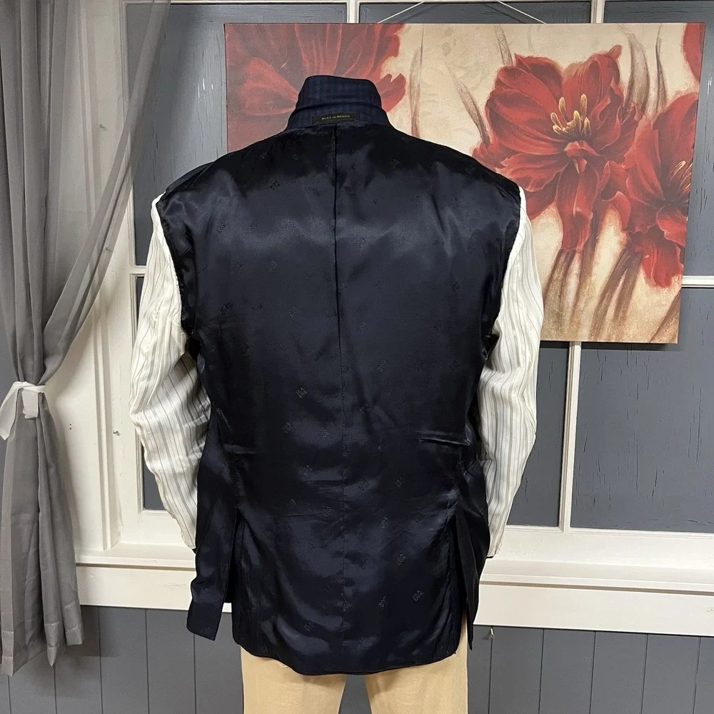 Jos A Bank Silk Wool Blazer Jacket Sport Coat Men 44R Tailored Fit Navy/Black